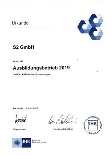 S2 GmbH Ausbildungsbetrieb 2019
